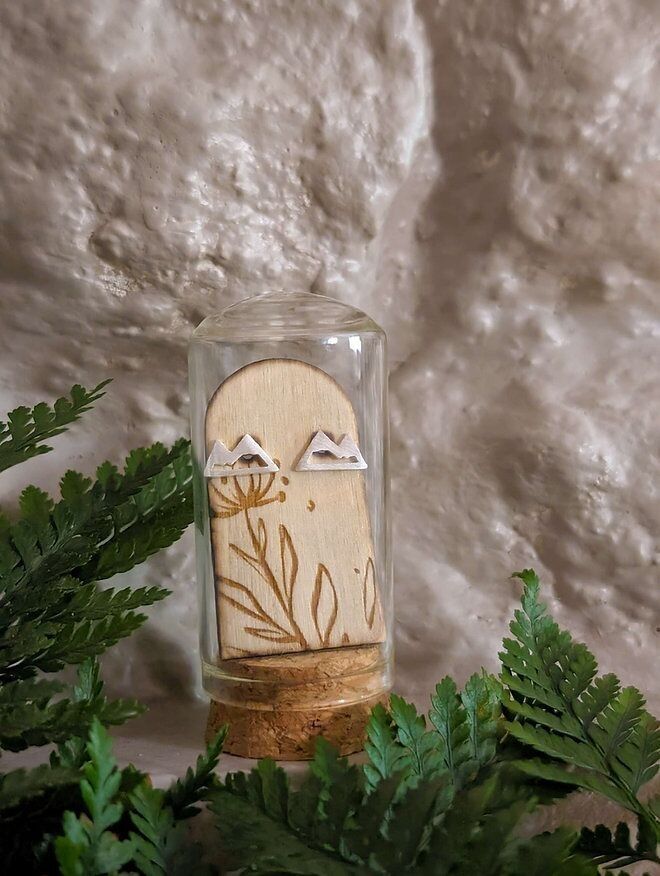 Mountain Sterling Silver Studs in Glass Terrarium Tube