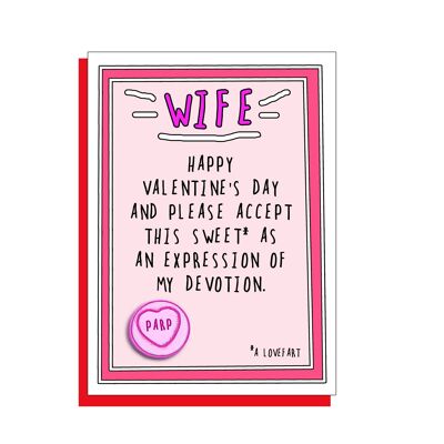 Wife Love Fart funny Valentine card on a gorgeous FSC uncoated board with poppy red envelope