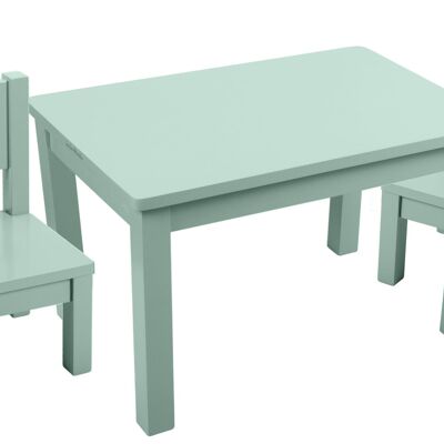 Juego de mesa y 2 sillas Montessori - Niño de 1 a 4 años - Madera maciza - Verde salvia