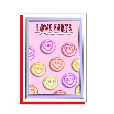 Divertente biglietto di San Valentino Love Farts su uno splendido cartoncino non patinato FSC con busta rossa papavero