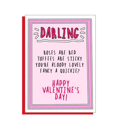 Carte amusante au caramel de la Saint-Valentin 5" x 7" sur un magnifique carton non couché FSC avec enveloppe rouge coquelicot