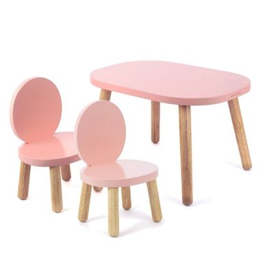 Ovaline Tisch- und 2-Stühle-Set – Kind 1–4 Jahre – Massivholz – Rosa