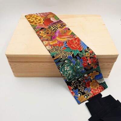 MUSUBI WAGARA  Ceinture en coton japonais réversible motif Paon et fleurs - fabriquée en France