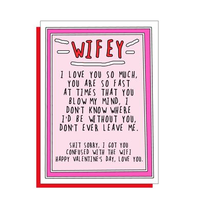Wife Valentine card on a gorgeous FSC uncoated board with poppy red envelope