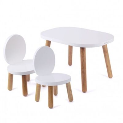 Set tavolo e 2 sedie Ovaline - Bambino 1-4 anni - Legno massello - Bianco