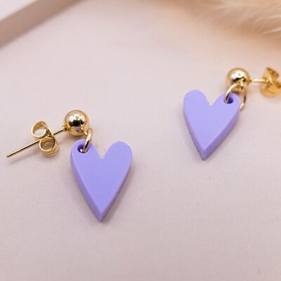Orecchini cuore acrilico viola - orecchini a bottone leggeri cuori nuziali lilla