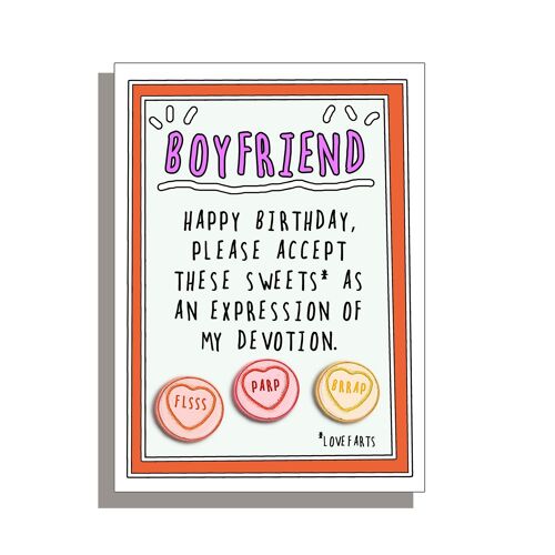 Funny boyfriend birthday card on a gorgeous FSC uncoated board with grey envelope