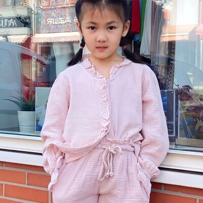 Camisa de gasa de algodón y bordado inglés para niña
