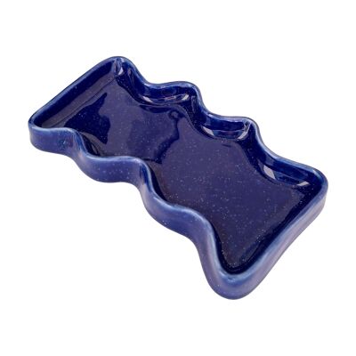 Wave Tablett aus Keramik - Rechteck Blau