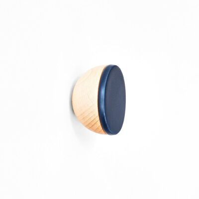 ø6cm - Appendiabiti/pomello da parete rotondo in legno di faggio e ceramica - Blu scuro