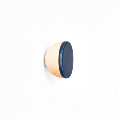 ø5cm - Percha / perilla redonda de madera de haya y cerámica para montar en la pared - Azul oscuro