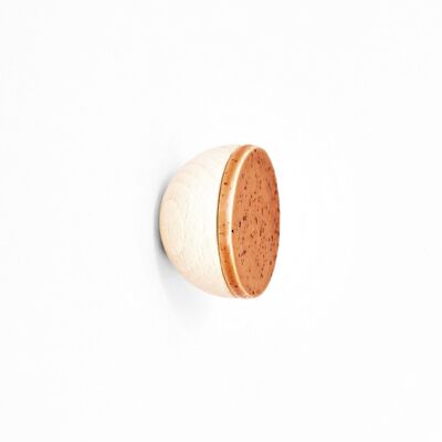 ø6cm - Round Beech Wood & Ceramic Wall Mounted Coat Hook/Knob - Terracotta Orange Specks