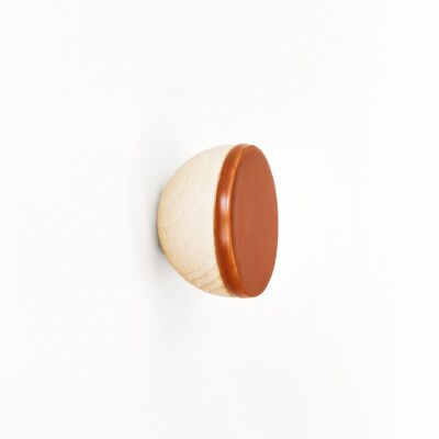 ø6cm - Perilla / perilla redonda de madera de haya y cerámica para montar en la pared - Naranja terracota oscuro