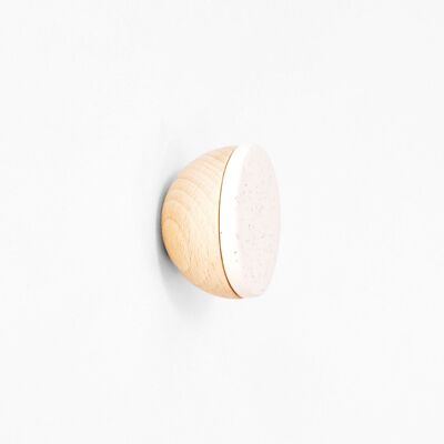 ø6cm - Patère / Bouton Mural Rond en Bois de Hêtre & Céramique - Blanc Sable