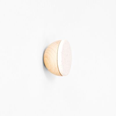 ø5cm - Round Beech Wood & Ceramic Wall Mounted Coat Hook/Knob - White Sand