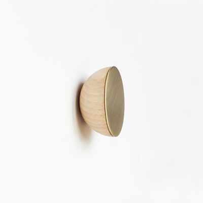 Ø6cm - Appendiabiti da parete rotondo in legno di faggio e ottone/manopola