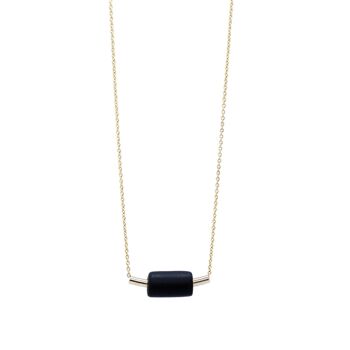 Collier Or - Tube Or & Perle Noire 1