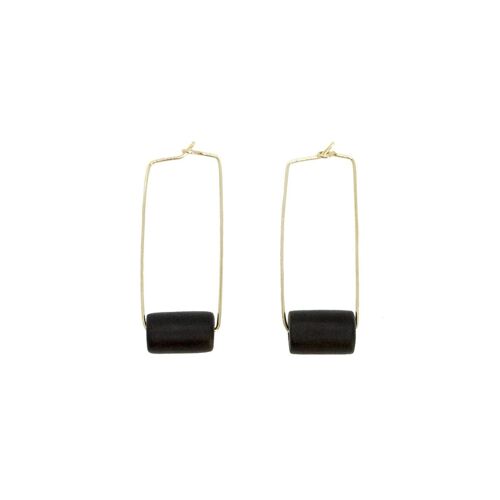 Gold Rectangle Earrings - Black Bead
