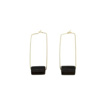 Boucles d'oreilles Rectangle Dorées - Perle Noire 1