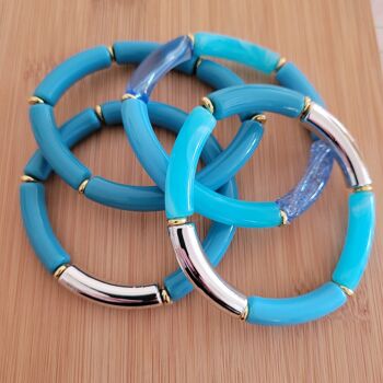 NINA - bracelets - bleu, argent - tubes - femme - acrylique - tendance - bijoux - cadeaux - Showroom été - plage