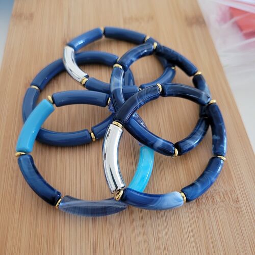 NINA - 5 bracelets - bleu marbré, argent - tubes - femme - acrylique - tendance - bijoux - cadeaux - Fête des grands-mères