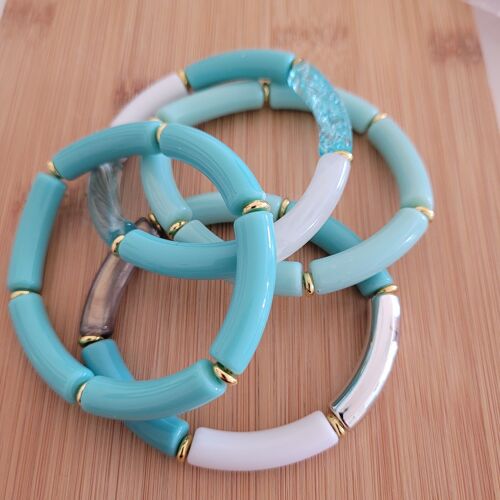 NINA - 4 bracelets - bleu turquoise, argent - tubes - femme - acrylique - tendance - bijoux- cadeaux - Showroom été - plage
