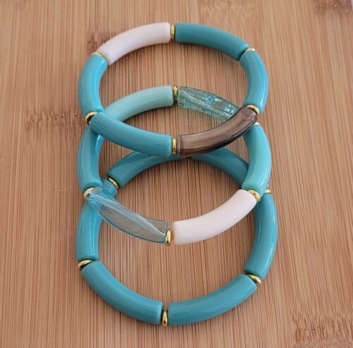 NINA - 3 bracelets - turquoise, bronze - tubes - femme - acrylique - tendance - bijoux- cadeaux - Showroom été - plage