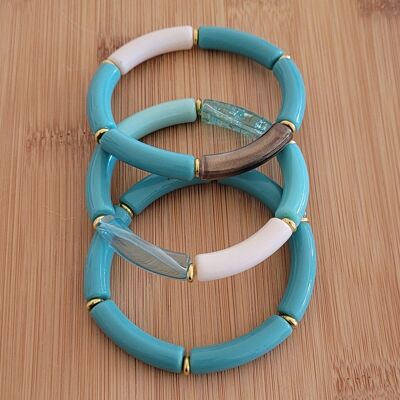 NINA - 3 bracelets - turquoise, bronze - tubes - femme - acrylique - tendance - bijoux- cadeaux - Showroom été - plage
