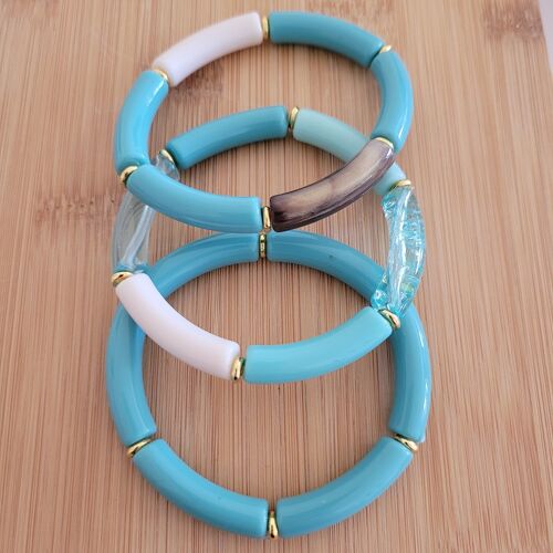 NINA - 3 bracelets - bleu, turquoise transparent - tubes - femme - acrylique - tendance - bijoux - cadeaux - Showroom été - plage