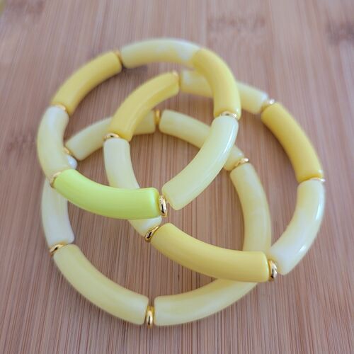 NINA - 3 bracelets - jaune - tubes - femme - acrylique - tendance - bijoux - cadeaux - Showroom été - plage