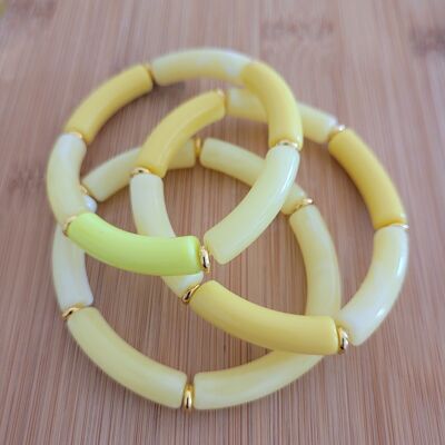 NINA - 3 pulseras - amarillas - tubos - mujer - acrílico - tendencia - joyería - regalos - Día de la Abuela