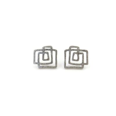 Mini boucles d’oreilles architecturales en argent, boucles d’oreilles linéaires