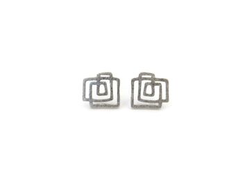 Mini boucles d’oreilles architecturales en argent, boucles d’oreilles linéaires 1