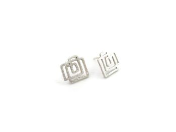 Mini boucles d’oreilles architecturales en argent, boucles d’oreilles linéaires 2