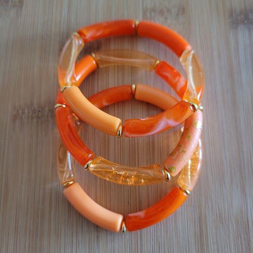 NINA - 3 bracelets - orange - tubes - femme - acrylique - tendance - bijoux - cadeaux - Fête des grands-mères