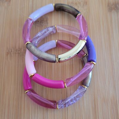 NINA - 3 bracelets - rose et violet - tubes - femme - acrylique - tendance - bijoux- cadeaux - Showroom été - plage