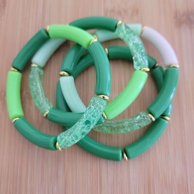 NINA - 4 bracelets - vert - tubes - femme - acrylique - tendance - bijoux - cadeaux - Fête des mères