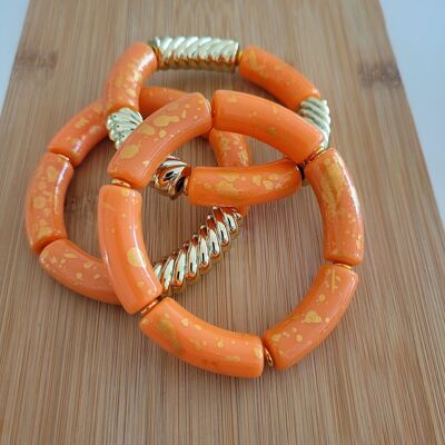 NINA XL- 3 bracelets - orange - tubes - femme - acrylique - tendance - bijoux - cadeaux - Fête des grands-mères