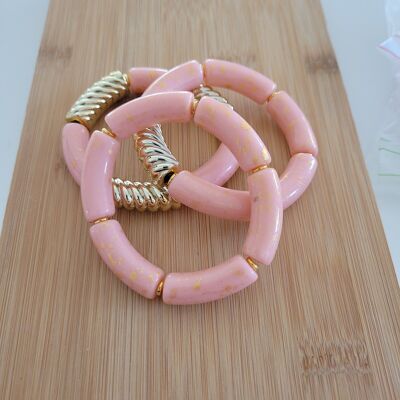 NINA XL- 3 bracelets - rose clair - tubes - femme - acrylique - tendance - bijoux - cadeaux - Fête des grands-mères