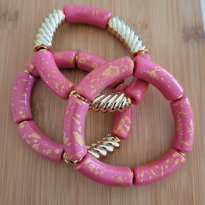 NINA XL- 3 bracelets - rose - tubes - femme - acrylique - tendance - bijoux - cadeaux - Fête des grands-mères