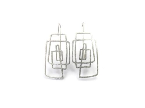 Lineal Silver Dangle Earrings, Geometric Design Earrings