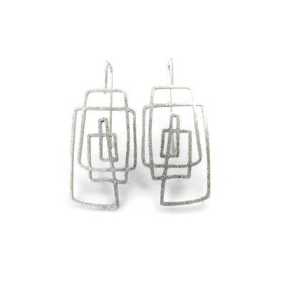 Lineal Silver Dangle Earrings, Geometric Design Earrings