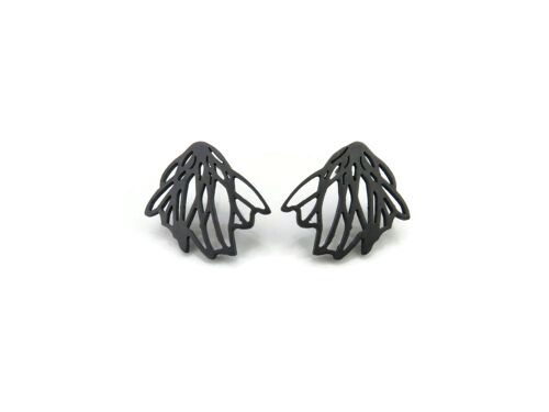 Floral Design Stud Earrings in Oxidized Silver