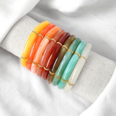 Bead bar // SCARLETT elastic bangle bracelet // Curved acrylic tube beads