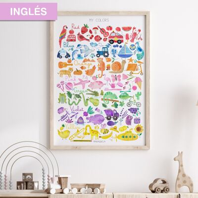 Stampa per bambini di Colori in INGLESE / My Colors / illustrazione per bambini divertente, colorata ed educativa per la decorazione di bambini e neonati sui colori / Disegno realizzato ad acquerello