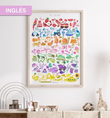 Impression enfant de Colors en ANGLAIS / My Colors / Illustration pour enfants amusante, colorée et éducative pour la décoration des enfants et des bébés sur les couleurs / Design réalisé à l'aquarelle 1