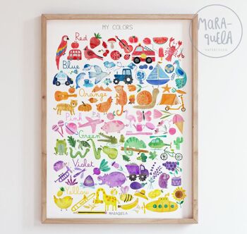 Impression enfant de Colors en ANGLAIS / My Colors / Illustration pour enfants amusante, colorée et éducative pour la décoration des enfants et des bébés sur les couleurs / Design réalisé à l'aquarelle 6