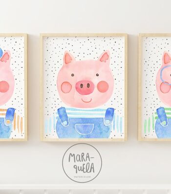 Ensemble d'estampes pour enfants des Trois Petits Cochons / Illustrations pour enfants pour décorer les murs des chambres de bébés, nouveau-nés, garçons et filles 3
