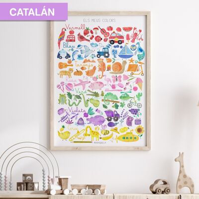 Feuille de couleurs en CATALAN /Els meus Colors / illustration enfantine de couleurs en langue catalane pour une décoration enfant joyeuse et colorée.