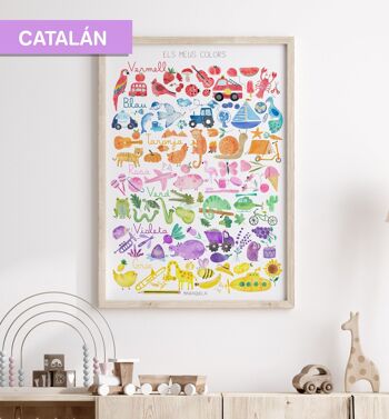 Feuille de couleurs en CATALAN /Els meus Colors / illustration enfantine de couleurs en langue catalane pour une décoration enfant joyeuse et colorée. 1